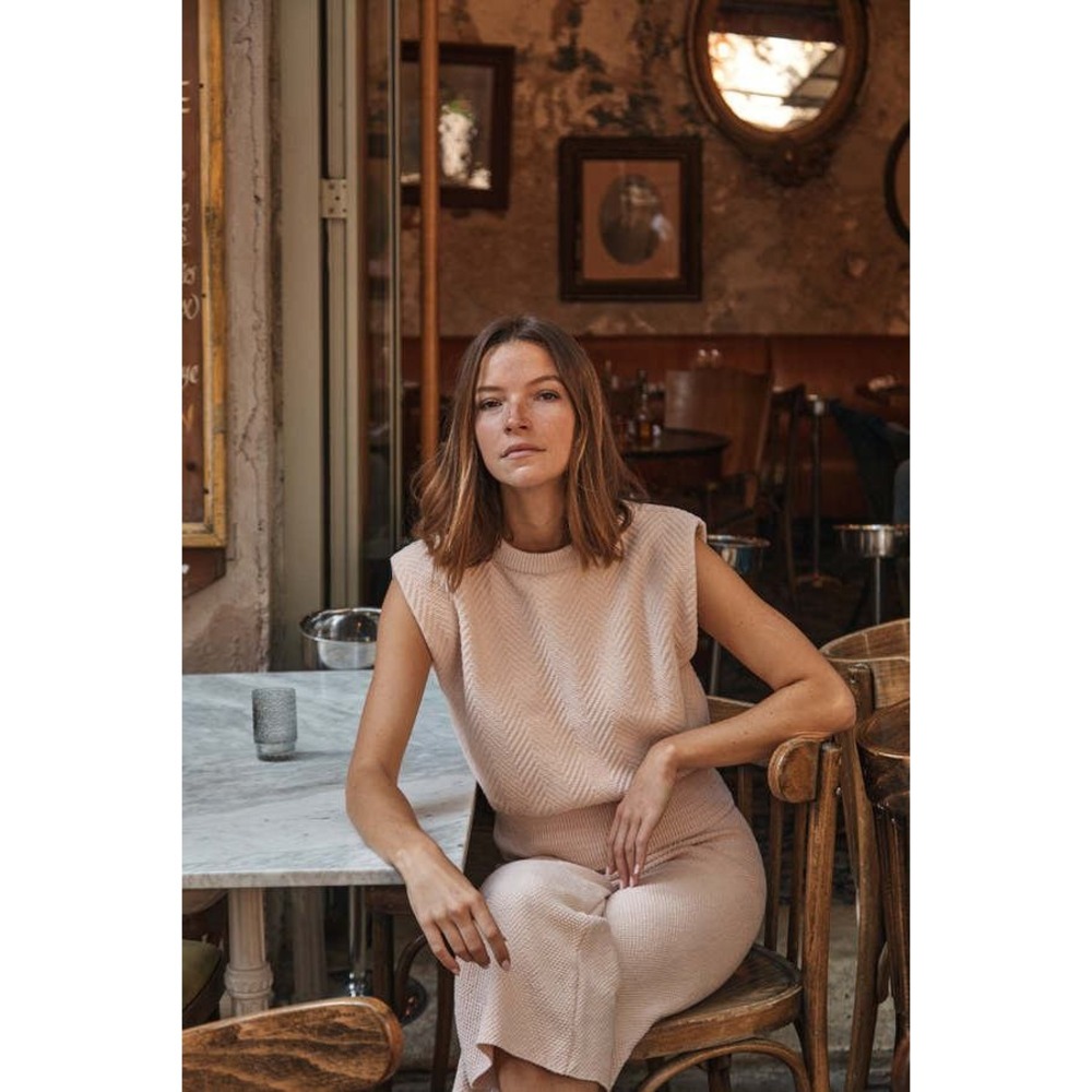 L'ENVERS Valentine Sleeveless Knit Top Powder Pink Organic Cotton Structured- S